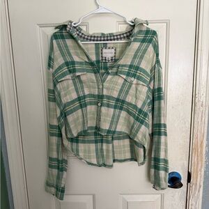 American Eagle Outfitters Green and White Flannel Crop Top